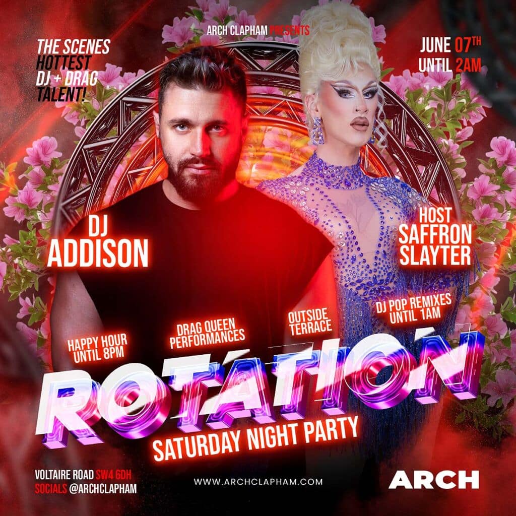 Rotation at Arch Clapham 7th June 2025 with DJ Addison and Host Saffron Slayter.